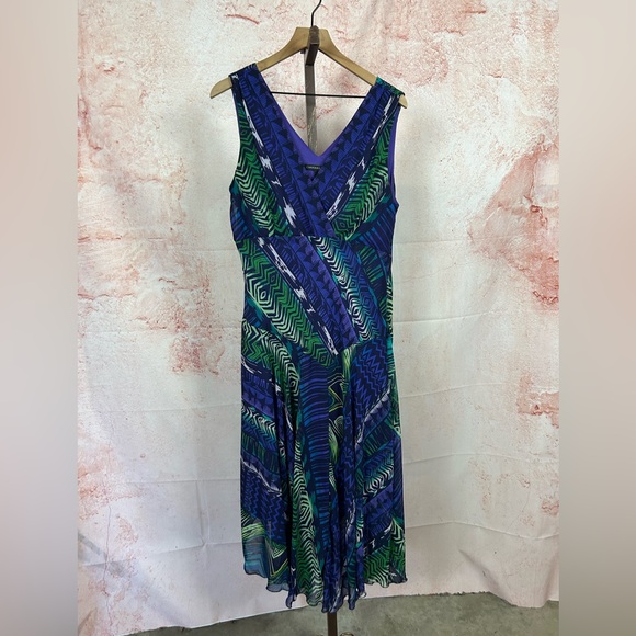 CHRIS MCLAUGHLIN artsy v-neck asymmetric dress size 18 empire waist resort boho - Picture 1 of 4